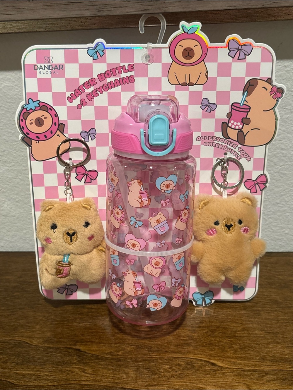 Capybara Water Bottle with 2 Plush Keychains